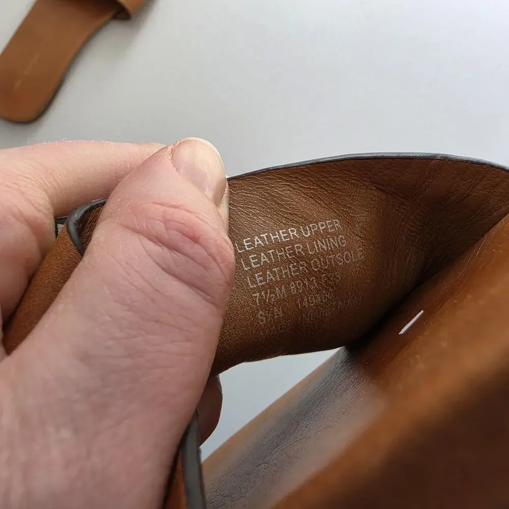 Tory Burch Sandals Womens Size 7.5 Brown Leather Slide Logo Slip On Flat